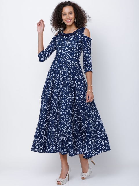 

Vishudh Women Navy Blue & White Printed Ethnic Dress