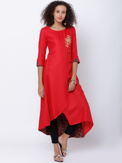 

Vishudh Women Red Solid A-Line Kurta