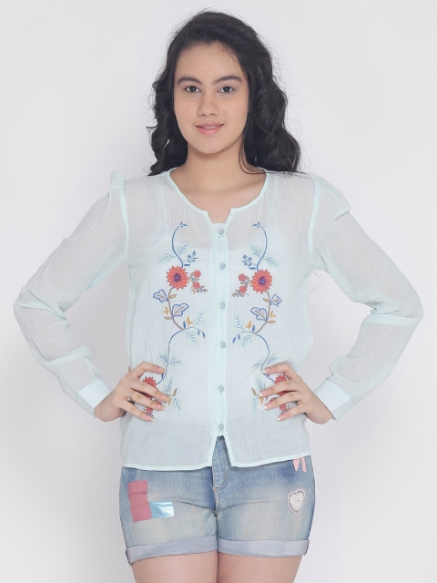 

Natilene Girls Blue Self Design Shirt Style Top