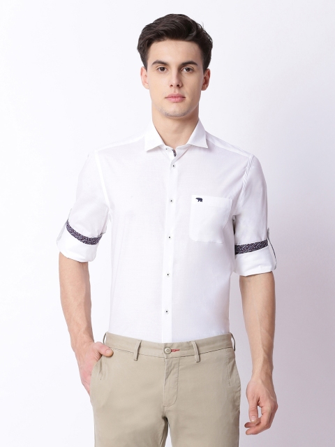

THE BEAR HOUSE Men White Modern Slim Fit Solid Formal Shirt