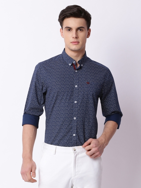

THE BEAR HOUSE Men Navy Blue Modern Slim Fit Printed Casual Shirt