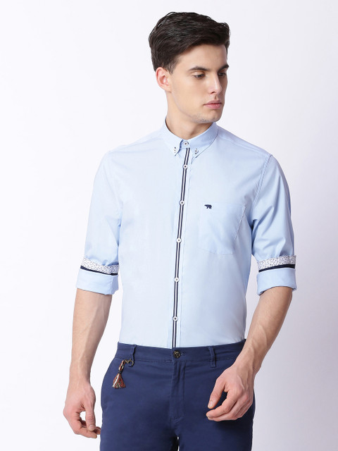 

THE BEAR HOUSE Men Blue Modern Slim Fit Solid Semiformal Shirt