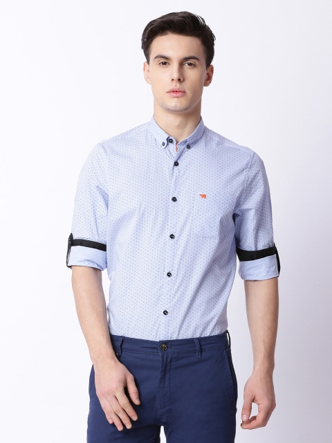 

THE BEAR HOUSE Men Blue Sport Slim Fit Printed Semiformal Shirt