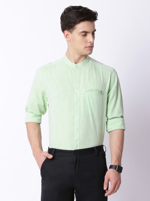 

THE BEAR HOUSE Men Lime Green Modern Slim Fit Solid Formal Shirt