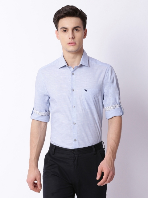 

THE BEAR HOUSE Men Blue Modern Slim Fit Solid Formal Shirt