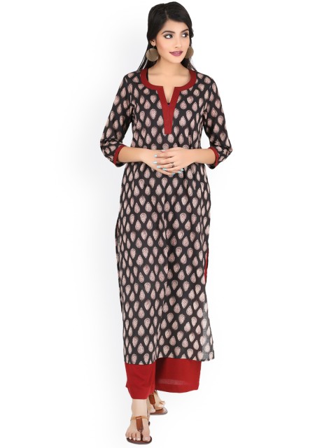 

anayna Women Black & Red Printed Straight Kurta