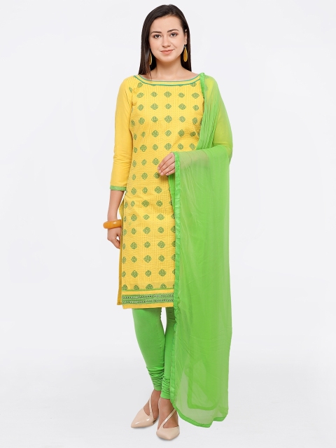 

Saree mall Yellow & Green Cotton Blend Unstitched Dress Material