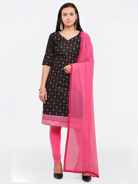 

Saree mall Black & Pink Cotton Blend Unstitched Dress Material