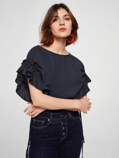 

MANGO Women Navy Blue Boxy Top