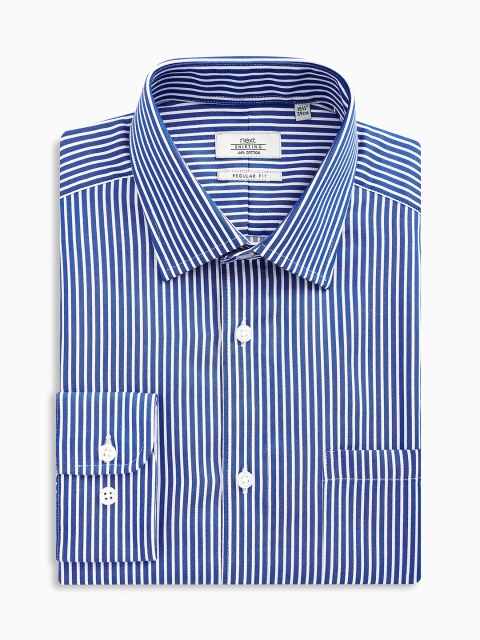 

next Men Blue & White Regular Fit Striped Casual Shirt