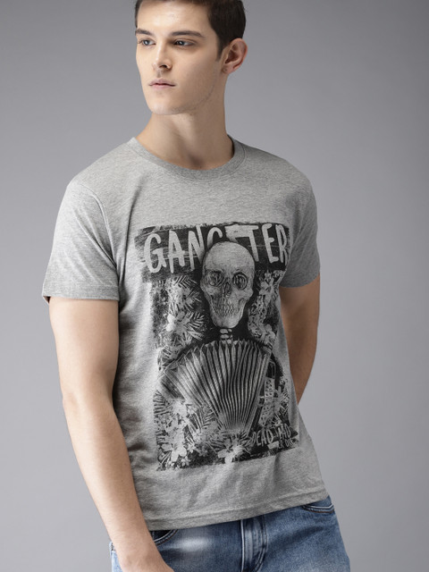 

Moda Rapido Men Grey Melange Printed Round Neck T-shirt