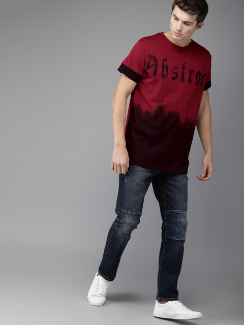 

Moda Rapido Men Maroon & Brown Printed Dyed Round Neck T-shirt