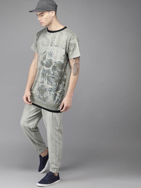 

Moda Rapido Men Grey Melange Printed Longline T-shirt