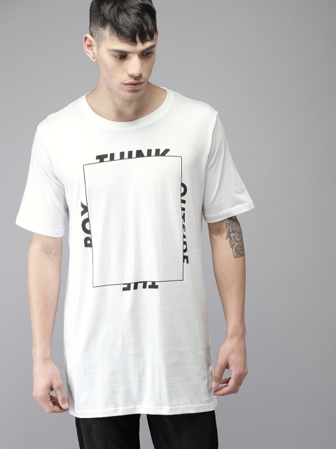 

Moda Rapido Men White Printed Round Neck Longline T-shirt