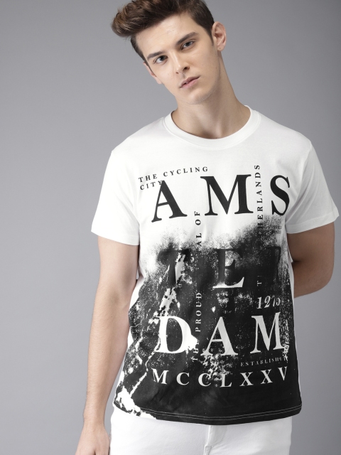 

Moda Rapido Men White & Black Printed Round Neck T-shirt