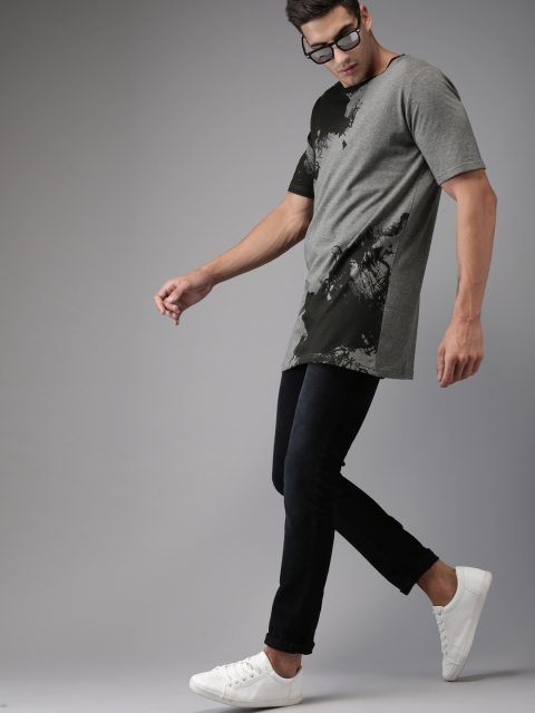 

Moda Rapido Men Charcoal Grey Printed Longline T-shirt