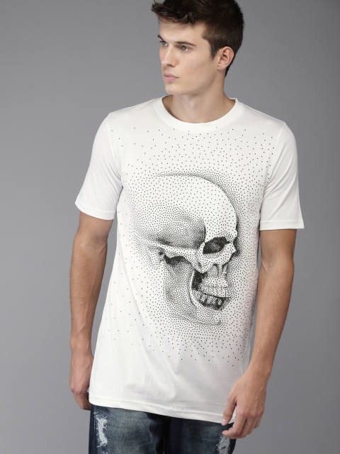 

Moda Rapido Men White Printed Round Neck Longline T-shirt