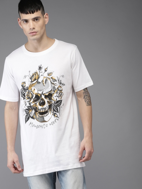 

Moda Rapido Men White Printed Round Neck Longline T-shirt