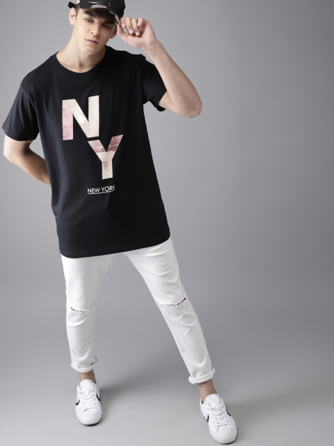 

Moda Rapido Men Black Printed Round Neck Longline T-shirt