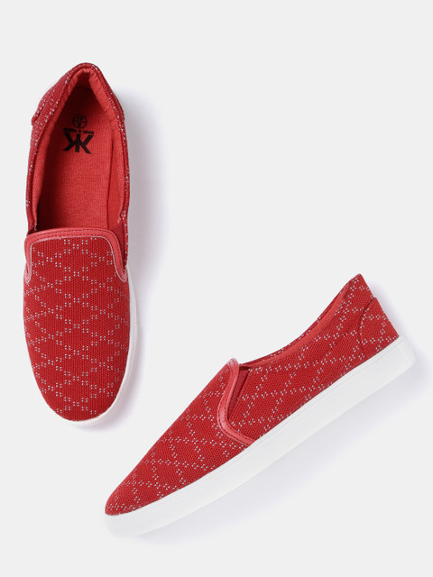 

Kook N Keech Women Red Woven Design Slip-On Sneakers