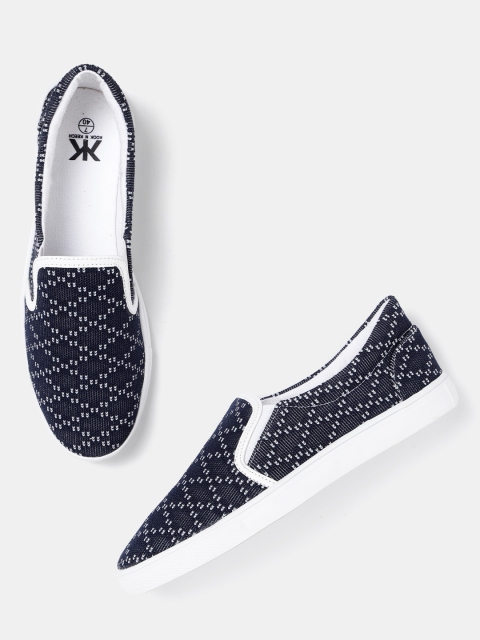 

Kook N Keech Women Navy Blue Woven Design Slip-On Sneakers