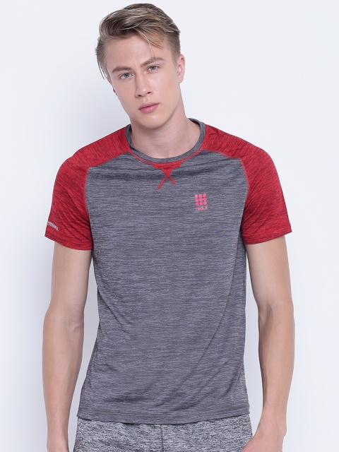 

rock.it Men Grey & Rust Orange Solid Round Neck T-shirt