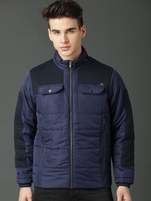 

Roadster Men Navy Blue Solid Padded Jacket