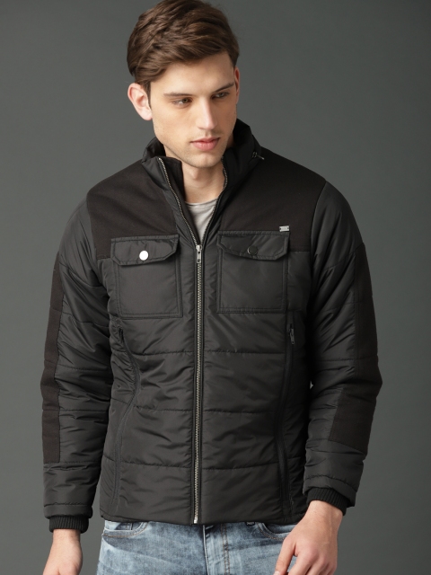 

Roadster Men Black Solid Padded Jacket