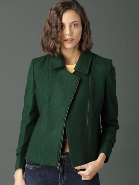 

Roadster Women Green Solid Tailored Jacket