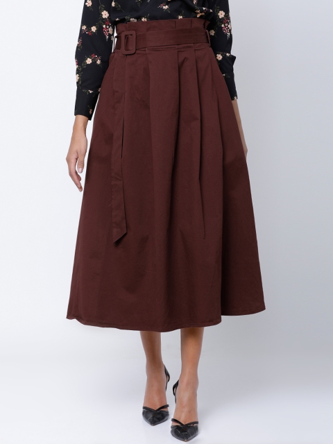 

Tolyo Talkies Women Burgundy A-Line Pleated Midi Skirt