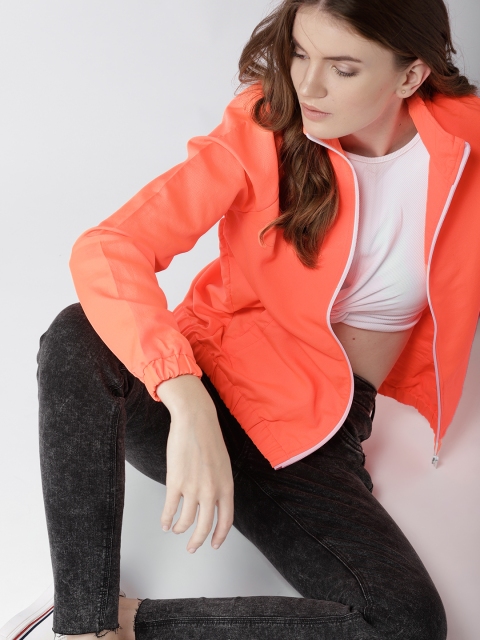 

Mast & Harbour Women Neon Orange Solid Lightweight Bomber Jacket