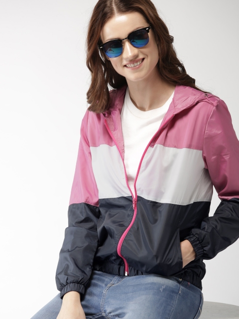 

Mast & Harbour Women Pink & Navy Colourblocked Sporty Jacket