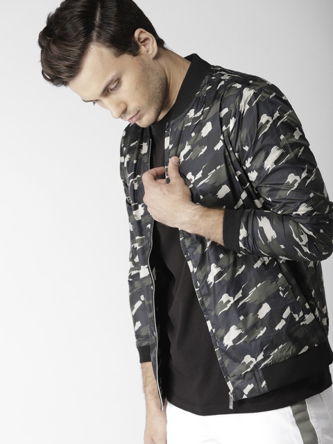 

Mast & Harbour Men Olive Green Camouflage Print Bomber Jacket