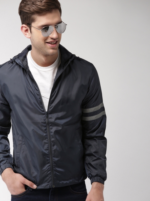 

Mast & Harbour Men Navy Blue Solid Bomber Jacket