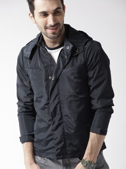 

Mast & Harbour Men Navy Blue Solid Tailored Jacket with Detachable Hood
