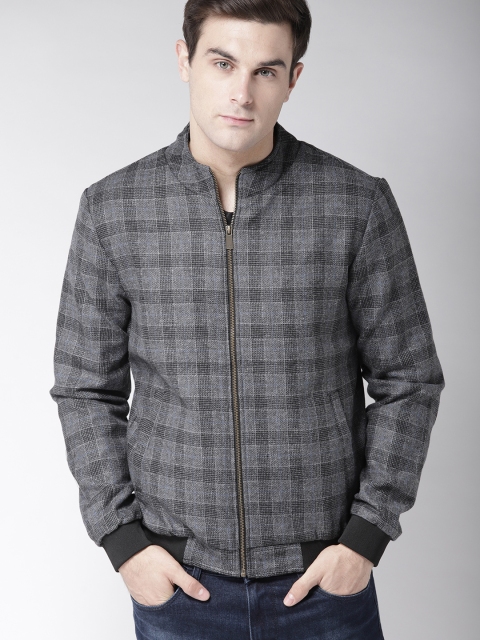 

Mast & Harbour Men Grey & Black Checked Bomber Jacket