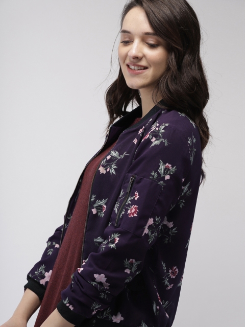 

Mast & Harbour Women Purple Printed Bomber