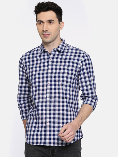 

Lee Men Navy Blue & White Slim Fit Checked Casual Shirt