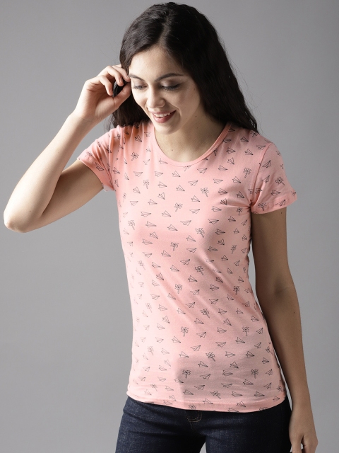

Moda Rapido Women Pink Printed Round Neck T-shirt