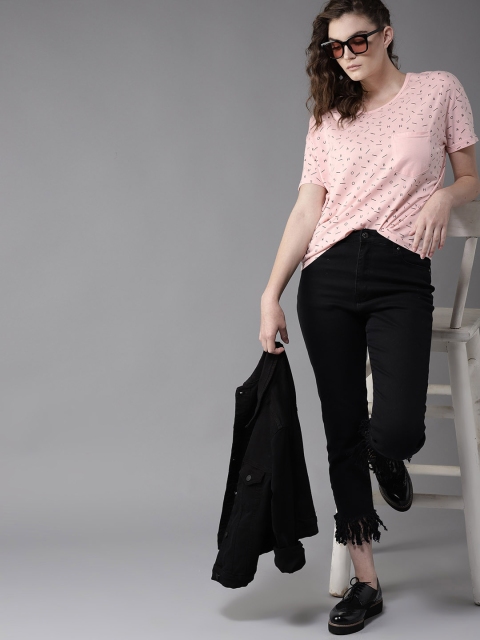 

Moda Rapido Women Pink Printed Round Neck T-shirt