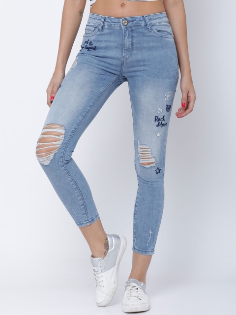 

Tokyo Talkies Women Blue Super Skinny Fit Mid-Rise Mildly Distressed Jeans