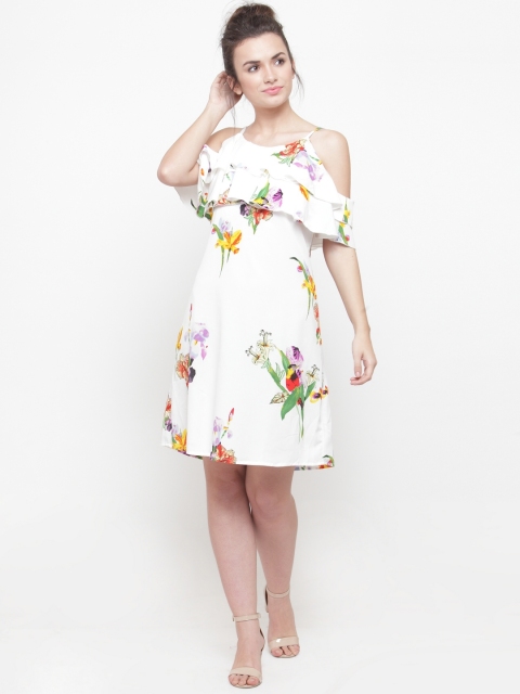 

plusS Women White Printed A-Line Dress