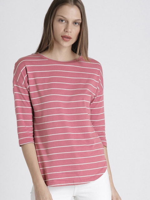 

Chemistry Women Pink White Striped Pure Cotton T-shirt