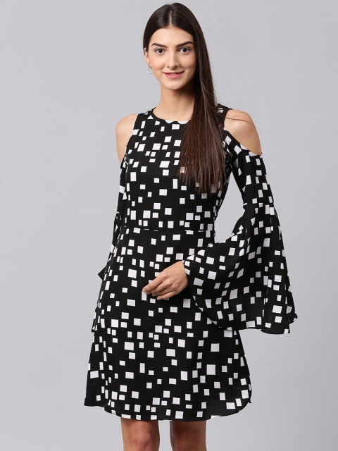 

Athena Women Black Printed Fit and Flare Dress