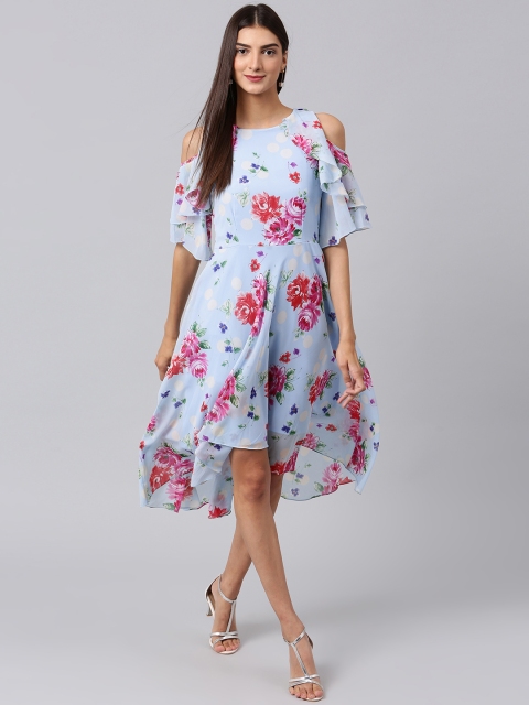 

Athena Women Blue Printed Fit and Flare Dress