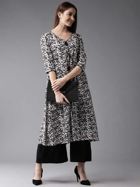 

Moda Rapido Women Black & White Printed A-Line Kurta