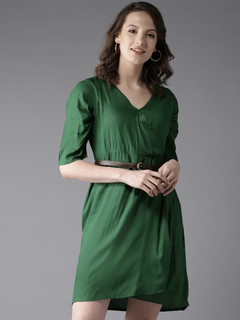 

Moda Rapido Women Green Solid Wrap Dress