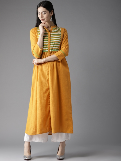 

Moda Rapido Women Mustard Yellow Yoke Design A-Line Kurta
