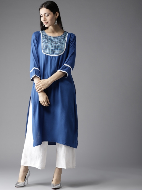 

Moda Rapido Women Blue Yoke Design Straight Kurta