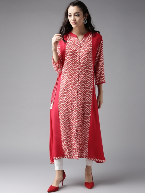 

Moda Rapido Women Red & White Printed A-Line Asymmetric Kurta